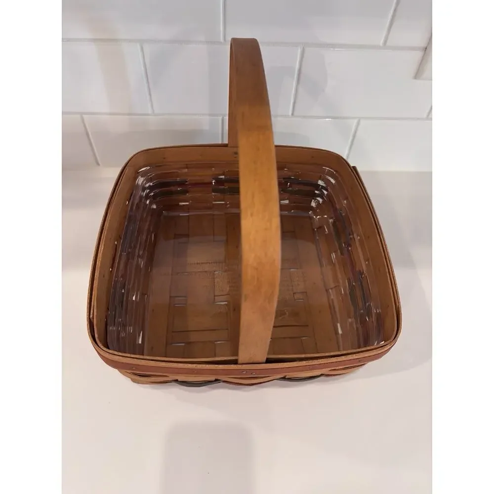 1990 LONGABERGER Square Basket Stationary Handle Blue Green Red Bands 12" - Picture 4 of 8